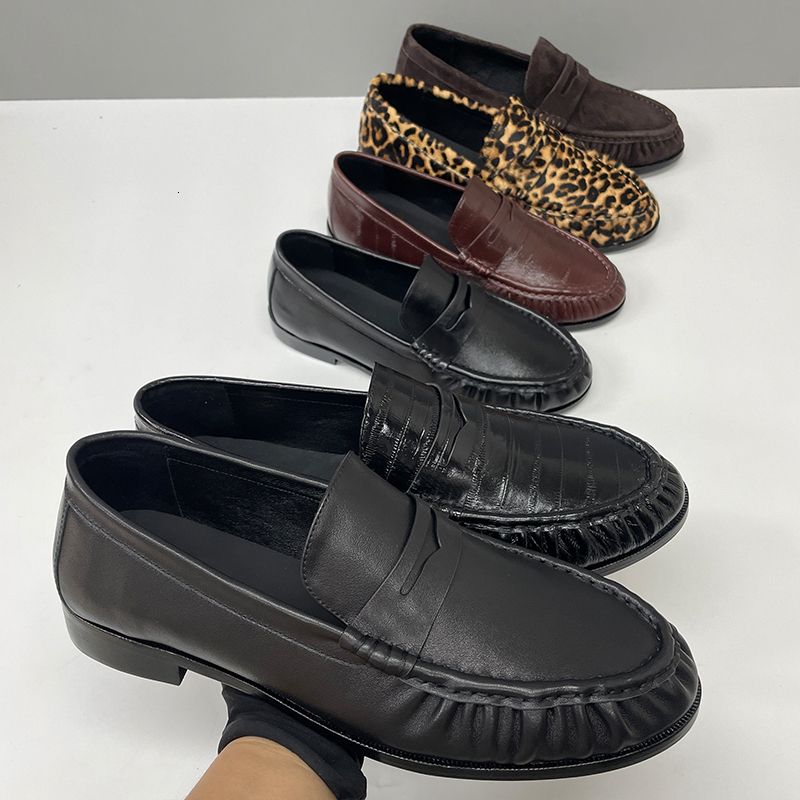10A Designer Pleated Penny Loafers For Men Women Genuine Leather Le Loafer Mules Slippers Creased Suede Flat Shoes Large Size EU47 Dress Shoes 1137 - 3 of 8