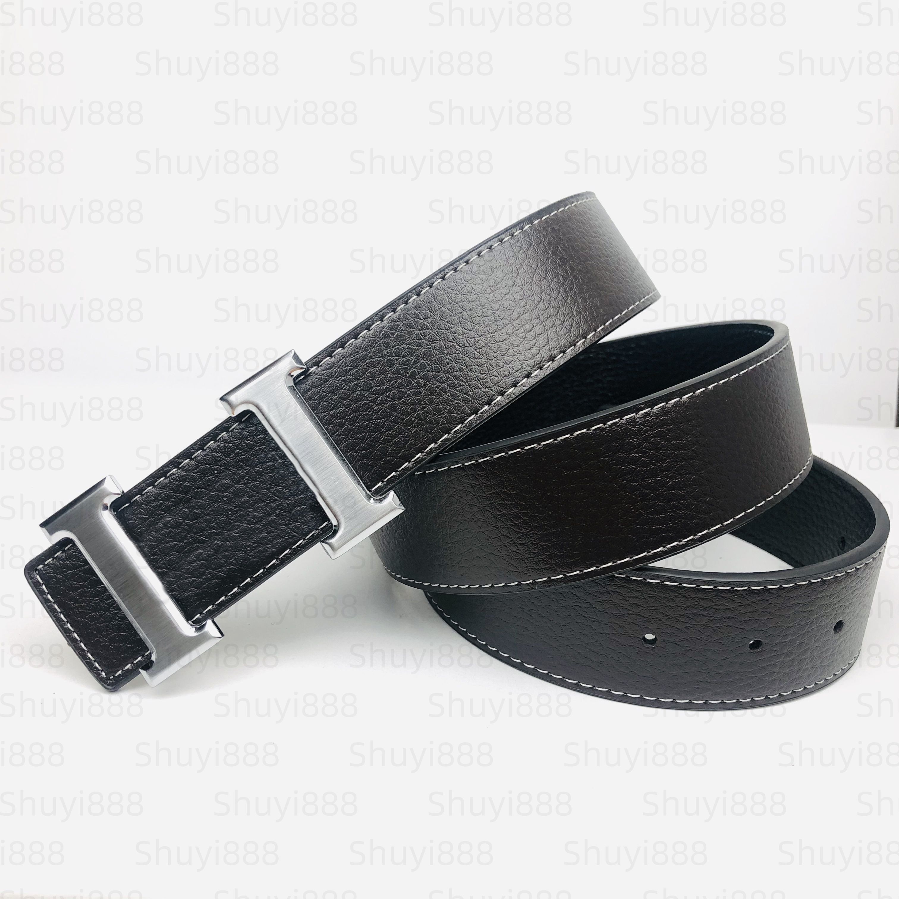 men belt designer women belt mens belt ceinture fashion belt womens belt 38mm genuine leather letter H buckle belt classic business leisure girdle with box - 8 of 9