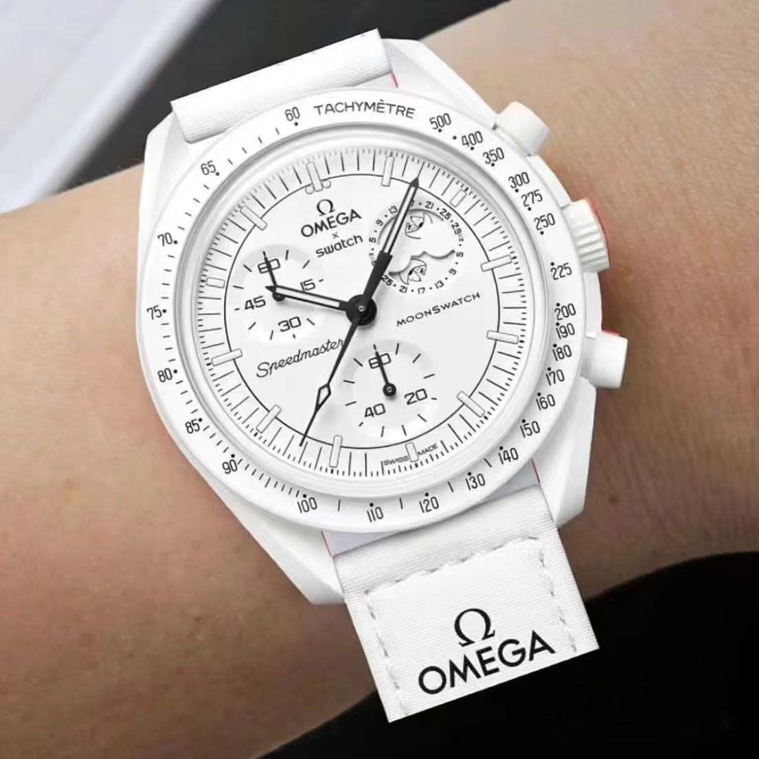 OmegaSwatch Quatz Chrono Stainless Steel Men's Watch Stainless Steel Case Silver Case New Black Case - 1 of 8