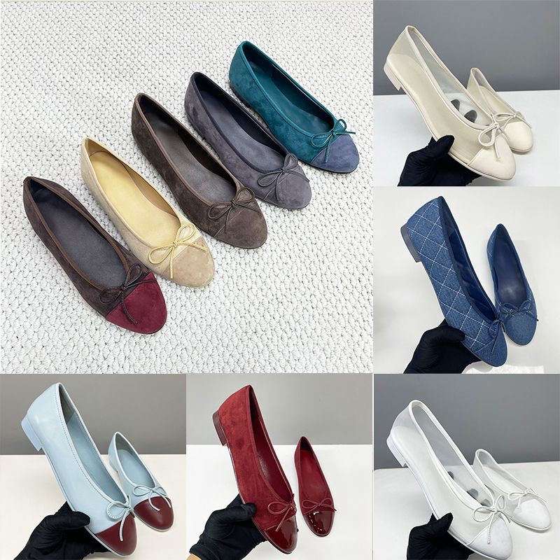2026 Suede Ballet Flats Designer Loafers Women Iridescent Croc Embossed Ballerine Shoes Bow Sandals Fashion Mesh Dress Shoes Girls Boat Shoes 891 - 2 of 8