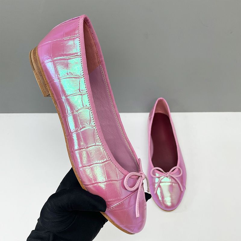 2026 Suede Ballet Flats Designer Loafers Women Iridescent Croc Embossed Ballerine Shoes Bow Sandals Fashion Mesh Dress Shoes Girls Boat Shoes 891 - 7 of 8