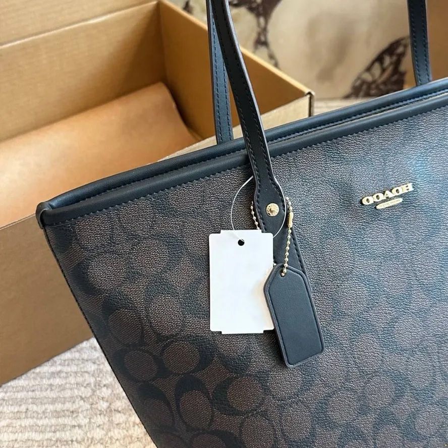 Black Friday Specials tote bag Designer Bag Shoulder Bag Handbag City Classic Brown and Black Bag Classic coated monogram canvas Smooth leather trim Bag Commuter Bag - 6 of 9