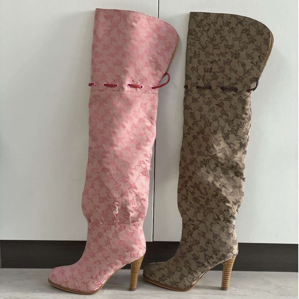 Women Designer Boots Over The Knee Boots Winter Long Boot Adjustable Straps Canvas Zipper Laces Original Shoes Ladies Girls Sexy High Boot 317 - 2 of 9