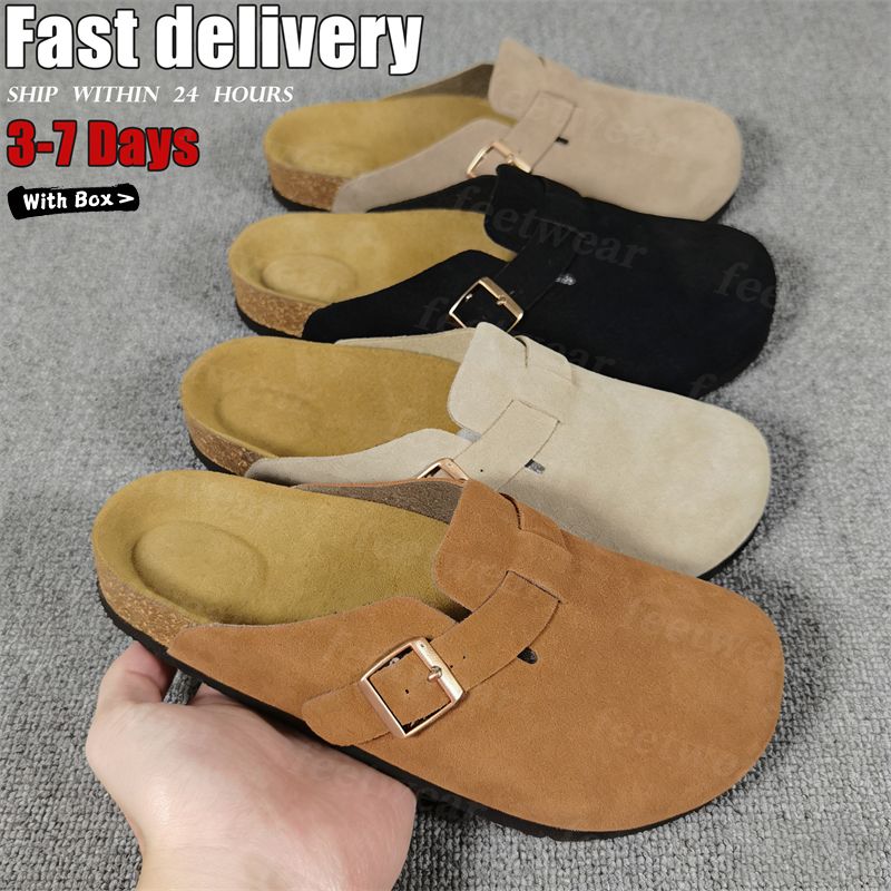 Designer Slides Slippers for Men Boston clog sandals Arizona Soft footbed Suede Sandals Summer Beach Flats Slipper chestnut Big Buckle Shearling Womens Mens Shoes - 1 of 8