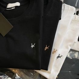 Embroidery Chest Logo Cotton T-shirt Unisex Crew Neck Loose Casual Basic Tee - rolexwatchok