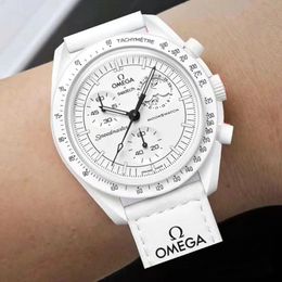 OmegaSwatch Quatz Chrono Stainless Steel Men's Watch Stainless Steel Case Silver Case New Black Case - rolexwatchok