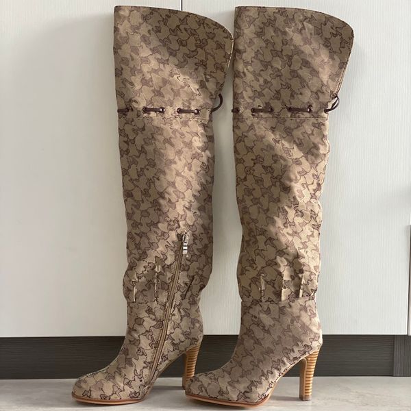 Women Over The Knee Boots Designer Boot Fashion Combat Boot Canvas Zipper Adjustable Straps Casual Shoes Stiletto Heel Ankle Boot Big Size 317 - Shoes & Accessories - rolexwatchok