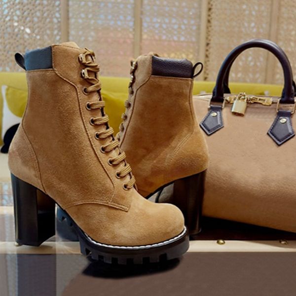 High Quality Designer Star Trail Ankle Boots Women Suede Calf Leather Platform Block Heel Lace Up Zipper Winter Combat Booties Daily Outdoor Shoes 1178 - Shoes & Accessories - rolexwatchok