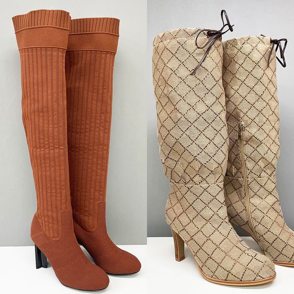 2026 Women Designer Boots Over The Knee Sock Boot Winter Socks Long Boot Adjustable Straps Canvas Zipper Laces Original Shoes Ladies Girls Sexy Knee High Boot 335 - Shoes & Accessories - rolexwatchok
