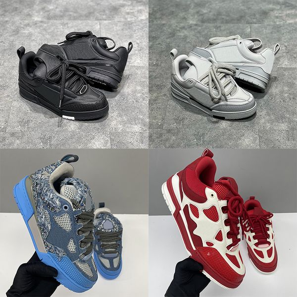 Top Quality Designer Men Women Low Top Skate Classic Sneakers Patchwork Leather Mesh Rhinestone Platform Casual Walking Lace Up Fashion Trainer Shoes EU36-47 - Shoes & Accessories - rolexwatchok