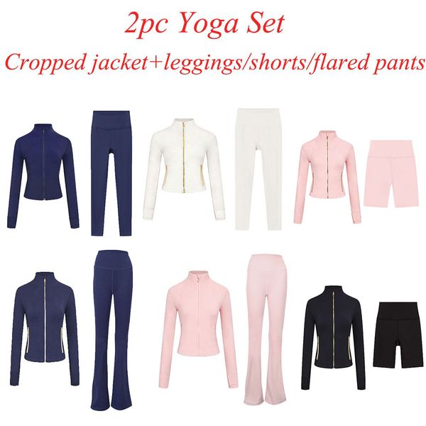 2Pc Gym Set Cropped Jacket Gym Clothe Woman Crop Jacket Women Leggings Run Short Workout Outfits Fitness Leggings for Woman Designer - Sports & Outdoors - rolexwatchok