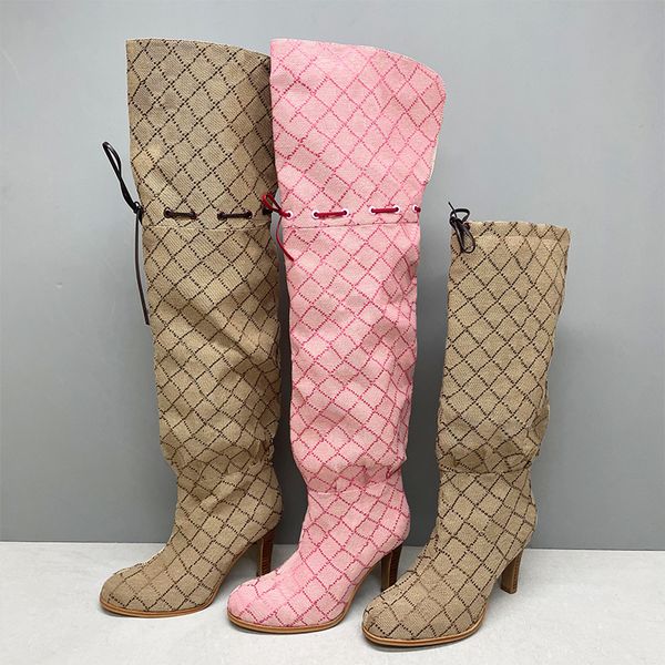 Over The Knee Boot Women Designer Boots Winter Sock Long Boot Adjustable Straps Canvas Zipper Laces Original Shoes Ladies Girls Sexy Knee High Boot 335 - Shoes & Accessories - rolexwatchok