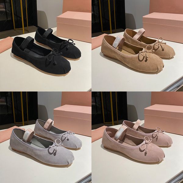 Designer Loafers Ballet Flat Shoes Women Leather Sandals Butterfly Soft Sole Suede Sneaker Elastic Band Shallow Mouth Mary Janes Casual Shoes 1062 - Shoes & Accessories - rolexwatchok