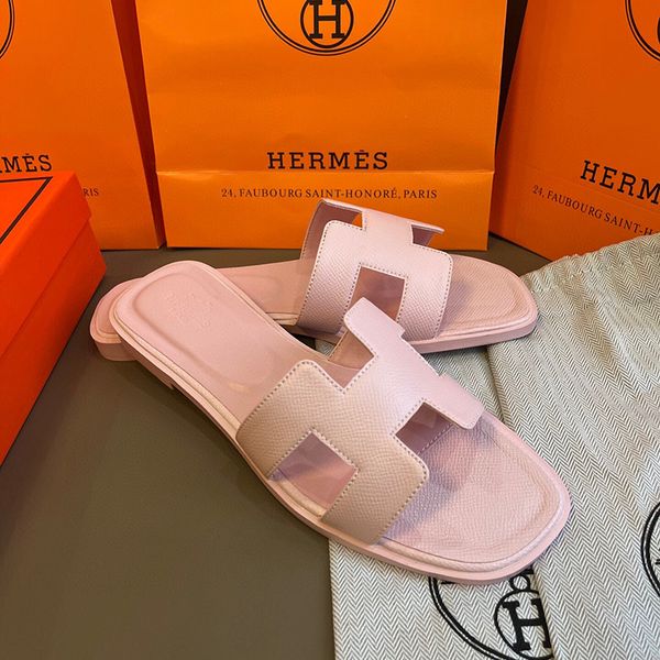 Hermes oran sandals free shipping with box claquette slippers for women designer white pink brown black red luxury flat sandals leather outdoor beach flip flops - Shoes & Accessories - rolexwatchok