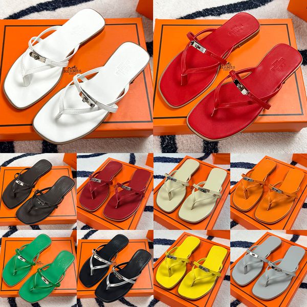 Hermes Miss sandal women Empir Kelly Buckle Thong designer Sandals Genuine Leather Flat Minimalist Slip On Summer Beach Flip Flop Slippers Multi Colors - Shoes & Accessories - rolexwatchok