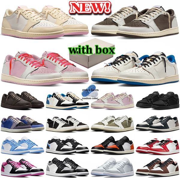 with box 1 1s low basketball shoes men women designer sneakers shy pink mocha olive black phantom blue velvet brown sports outdoor travis travi trainers scottshoes - Shoes & Accessories - rolexwatchok