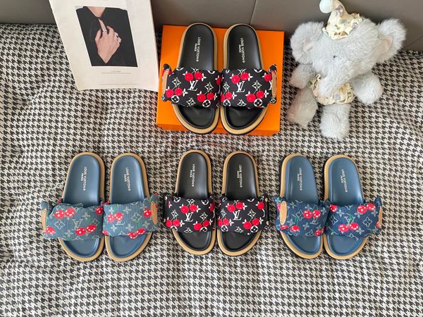 LV x TM Murakami Cherry Maya Sunset Flat Comfort Sandal Strap Platform Slide Sandals for Women Comfort Outdoor Beach Vacation Casual Slippers Multiple colors - Shoes & Accessories - rolexwatchok