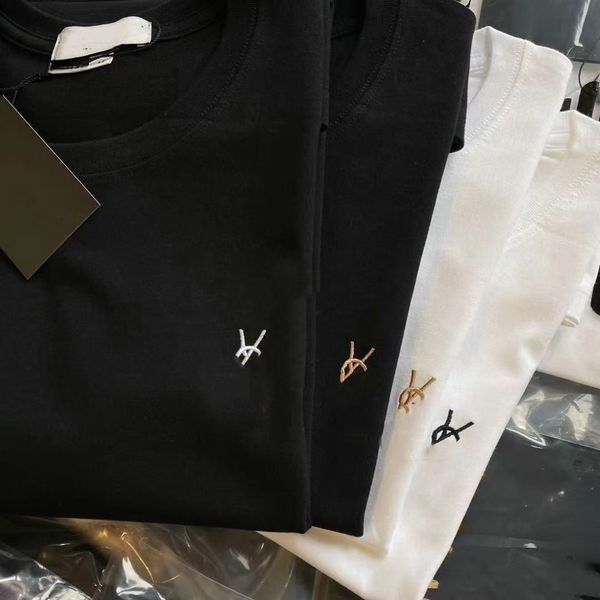 Embroidery Chest Logo Cotton T-shirt Unisex Crew Neck Loose Casual Basic Tee - Apparel - rolexwatchok