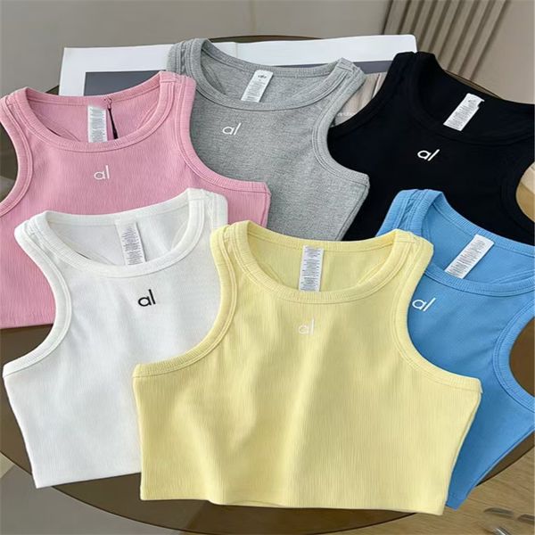Designer tank top Women's Ribbed Yoga Tank Top Sleeveless Cropped Sports Vest Breathable Fitness Top for Pilates Workout Running - Apparel - rolexwatchok