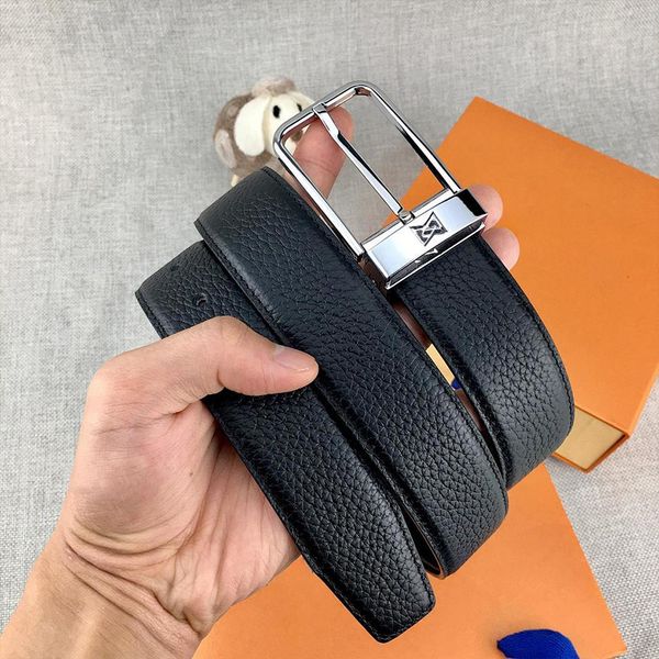 Man Belt Designer Genuine Leather Belts Width 3.4cm Classic Needle Buckle Gold Sliver Color Litchi Striped Plain Black Brown Colors - Fashion Accessories - rolexwatchok