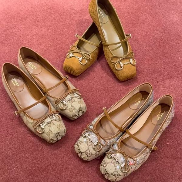 Horsebit Ballet Flat Shoes Designer Shoes Women Dress Fashion Luxury Suede Leather Stin Canvas Pig Nose Square Headbow Mary Jane Shoes - Shoes & Accessories - rolexwatchok