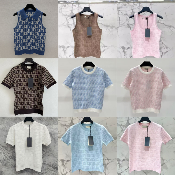 Womens Designer T Shirt Luxury Jacquard Knit Short Sleeve Textured Geometric Pattern Slim Fit Summer Tops - Apparel - rolexwatchok