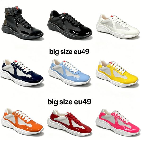 Designer Americas Cup Sneakers Mens Runner Flat Trainers Casual Shoes Patent Leather Black Blue Mesh Lace-Up Outdoor And Nylon Big Sze Eu49 53 - Shoes & Accessories - rolexwatchok