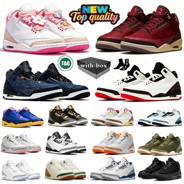 With box 3 Basketball Shoes 3s Black Cat Medium Olive SoleFly Brazil BIN 23 True Blue Worlds Best Dad Champagne Oysters Denim Pink Glow Mens Womens Trainers Sport - Shoes & Accessories - rolexwatchok
