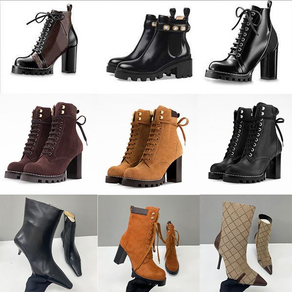 2026 Designer Star Trail Ankle Boots Martin Desert Boot High Heels Boots Women Leather Boots Vintage Print Jacquard Textile Fashion Platform Suede Boot Shoes 013 - Shoes & Accessories - rolexwatchok