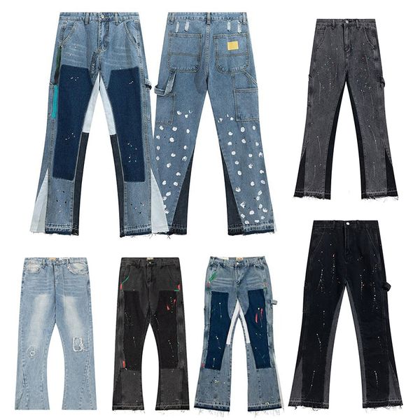 Mens Designers Flared Jeans Hip Hop Spliced men jeans Distressed Ripped Slim Fit Denim Trousers Mans Streetwear Washed Pants Size S-XL - Apparel - rolexwatchok