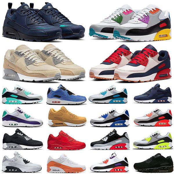 Designer 90 Running Shoes Men Women Fashion Shoes Leather Mesh Triple Black White Red Blue Light Smoke Grey Sneaker Trainers Outdoor Sports Tennis Eur 36-45 - Shoes & Accessories - rolexwatchok