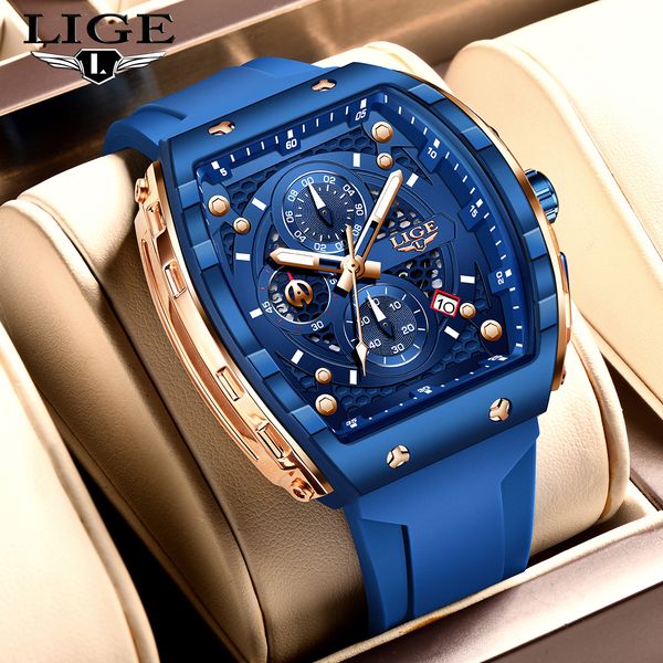 LIGE Top Brand Luxury Square Quartz Watches for Men Fashion Casual Sport 50M Waterproof Man Watch Auto Date Military Chronograph - Watches - rolexwatchok