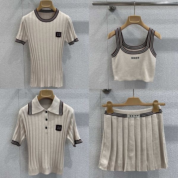 Luxury Letters Knits Polos Tops For Women Designer Pleated Mini Skirt Summer Knitted Tennis Sporty Jumpers Sexy Y2k Crop Slim Fit Tank Vest - Apparel - rolexwatchok